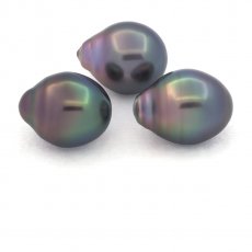 Lotto di 3 Perle di Tahiti Semi-Barocche B 11.1 mm