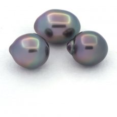 Lotto di 3 Perle di Tahiti Semi-Barocche B di 11 a 11.2 mm