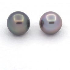 Lotto di 2 Perle di Tahiti Semi-Rotonde C di 10.4 a 10.6 mm
