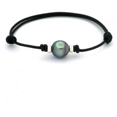 Braccialetto in Cuoio e 1 Perla di Tahiti Semi-Baroccha B 11.3 mm