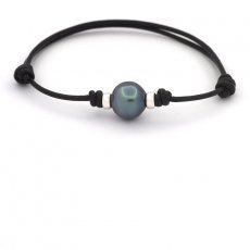 Braccialetto in Cuoio e 1 Perla di Tahiti Semi-Baroccha C 11.2 mm