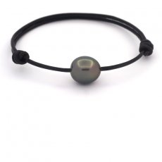 Braccialetto in Cuoio e 1 Perla di Tahiti Semi-Baroccha C 11.3 mm