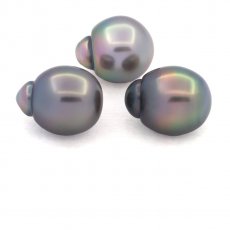 Lot of 3 Tahitian Pearls Semi-Baroque B from 10.7 to 10.8 mm