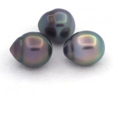 Lotto di 3 Perle di Tahiti Semi-Barocche B/C di 10.5 a 10.9 mm