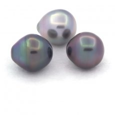 Lotto di 3 Perle di Tahiti Semi-Barocche B/C di 10.5 a 10.8 mm