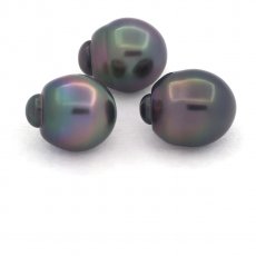 Lot de 3 Perles de Tahiti Semi-Baroques B de 10.6  10.8 mm