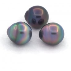 Lotto di 3 Perle di Tahiti Semi-Barocche B di 10.6 a 10.9 mm