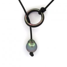 Collana in Cuoio e 1 Perla di Tahiti Semi-Baroccha C 11.6 mm