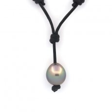 Collana in Cuoio e 1 Perla di Tahiti Semi-Baroccha C 11.3 mm