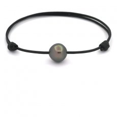 Braccialetto in Cuoio e 1 Perla di Tahiti Semi-Baroccha C 11.7 mm