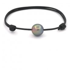 Braccialetto in Cuoio e 1 Perla di Tahiti Semi-Baroccha C 11.6 mm
