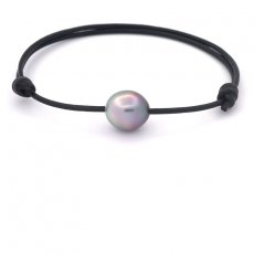 Braccialetto in Cuoio e 1 Perla di Tahiti Semi-Baroccha B 10.8 mm