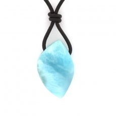 Collana in Cuoio e 1 Larimar - 27 x 17 x 10 mm - 7.4 gr