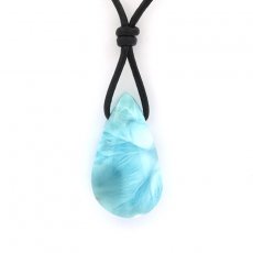 Collana in Cuoio e 1 Larimar - 28 x 16 x 9 mm - 7.2 gr