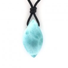 Collana in Cuoio e 1 Larimar - 28 x 15 x 9 mm - 5.6 gr