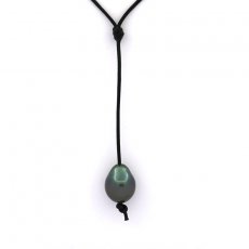 Collana in Cuoio e 1 Perla di Tahiti Semi-Baroccha C 10.8 mm