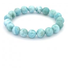 Braccialetto di 19 perle di Larimar - 9.8 a 10.3 mm - 17.5 cm - 28.6 gr