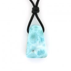 Collana in Cuoio e 1 Larimar - 25.5 x 16 x 10 mm - 7.7 gr