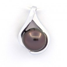 Ciondolo in Oro bianco 14K e 1 Perla de Tahiti Rotonda B 9.7 mm