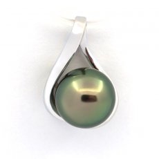 Ciondolo in Oro bianco 14K e 1 Perla de Tahiti Rotonda B 8.9 mm