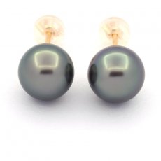 Orecchini in Oro 18k e 2 Perle di Tahiti Semi-Rotonde 1 A & 1 B 9.3 mm