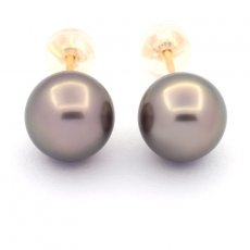 Orecchini in Oro 18K e 2 Perle di Tahiti Rotonde B/C 9.2 mm