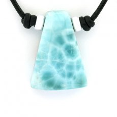 Collana in Cuoio e 1 Larimar - 26 x 18 x 8 mm - 6.5 gr