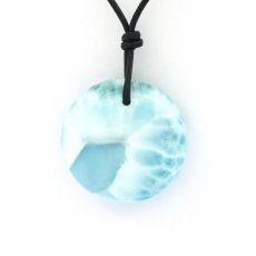 Collana in Cuoio e 1 Larimar - 22 x 7.5 mm - 6.6 gr