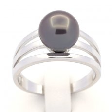 Anello in Argento e 1 Perla di Tahiti Rotonda C 9 mm