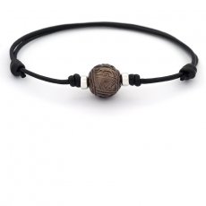 Braccialetto in Cuoio e 1 Perla di Tahiti Incisa 12.4 mm