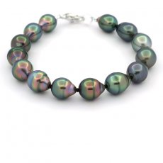 Braccialetto con 14 Perle di Tahiti Cerchiate B+ 9 a 9.9 mm e Argento