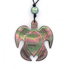 Collana in Cuoio e 1 Perla di Tahiti Rotonda C 9.8 mm