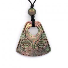 Collana in Cuoio e 1 Perla di Tahiti Rotonda C 9.7 mm
