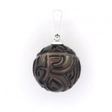 Ciondolo in Argento e 1 Perla di Tahiti Incisa 12.9 mm