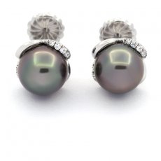 Orecchini in Argento e 2 Perle di Tahiti Semi Rotonde B 8.8 mm