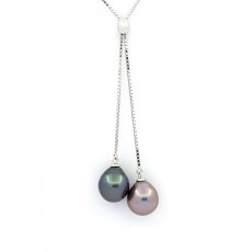 Collana in Argento e 2 Perle di Tahiti Semi-Barocche B 9 mm