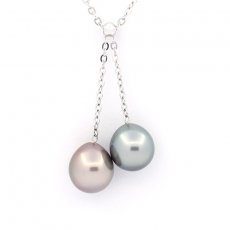 Collana in Argento e 2 Perle di Tahiti Semi-Barocche 1 B & 1 C 9.5 mm