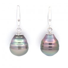 Orecchini in Argento e 2 Perle di Tahiti Cerchiate B & C 10.5 mm