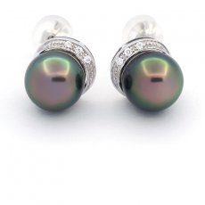 Orecchini in Argento e 2 Perle di Tahiti Semi Rotonde C 9.5 mm