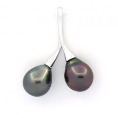 Ciondolo in Argento e 2 Perle di Tahiti Semi-Barocche 1 A & 1 B 8.8 mm