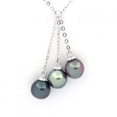 Collana in Argento e 3 Perle di Tahiti Semi-Barocche C 8.6 a 8.8 mm