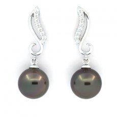 Orecchini in Argento e 2 Perle di Tahiti Rotonde C 9 mm