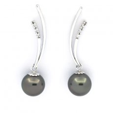 Orecchini in Argento e 2 Perle di Tahiti Rotonde C 9.3 mm