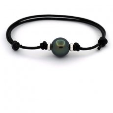 Braccialetto in Cuoio e 1 Perla di Tahiti Rotonda C 11.5 mm