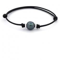 Braccialetto in Cuoio e 1 Perla di Tahiti Semi-Baroccha A 10 mm