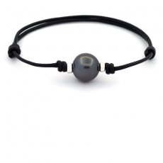 Braccialetto in Cuoio e 1 Perla di Tahiti Rotonda C 12.3 mm