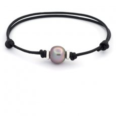 Braccialetto in Cuoio e 1 Perla di Tahiti Semi-Baroccha B 10.6 mm