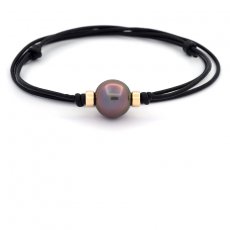 Collana in Cuoio e 1 Perla di Tahiti Semi-Rotonda C+ 14.2 mm