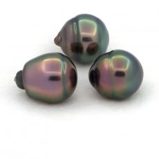 Lotto di 3 Perle di Tahiti Cerchiate C di 11 a 11.4 mm