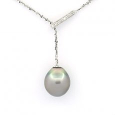 Collana in Argento e 1 Perla di Tahiti Semi-Baroccha C 13.5 mm
